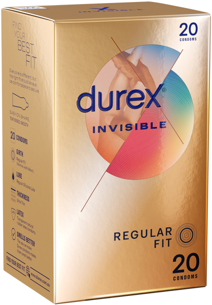 Durex Invisible Regular Fit Condoms Easy-On 56mm - Pack of 20