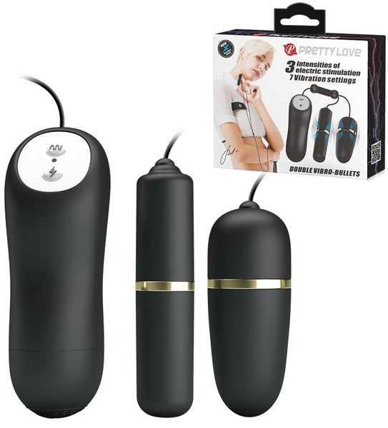 Pretty Love Double Vibro Electric Stimulation Bullets 7 Vibration Settings 3 Intensities