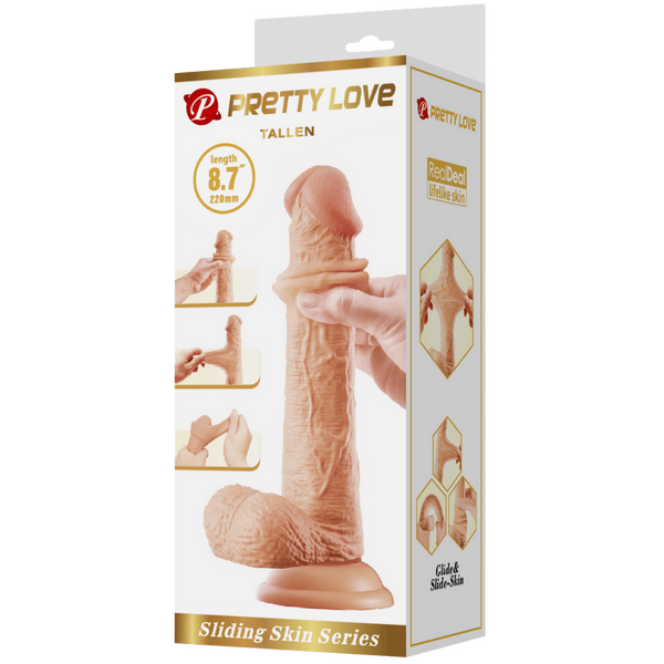 Pretty Love Tallen Super Cock Dildo Vertebrae Core Sliding Skin with Suction Cup 8.7"