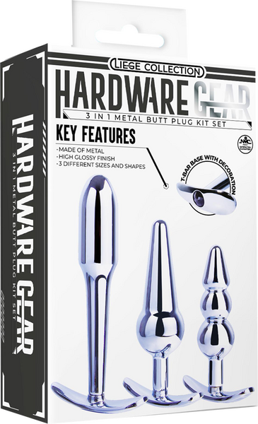 Excellent Power 3 in 1 Metal Butt Plug Kit Set T-Bar Base Pull Ring Design 3 Sizes and Shapes