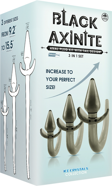 Black Axinite Ice Crystals Collection 3-In-1 Anal Plug Kit with Tail High Transparent TPE Material