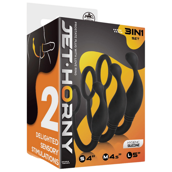Excellent Power Prostate Plug with Love Ring 3 in 1 Set Hygenic Silicone