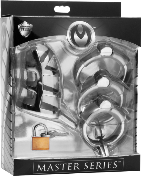 Xr Brands Chastity Cock Cage - Rust Resistant Steel Locking Hinged Ring Short Cage