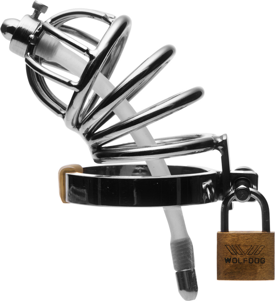 Xr Brands Stainless Steel Chastity Cage With Silicone Urethral Plug