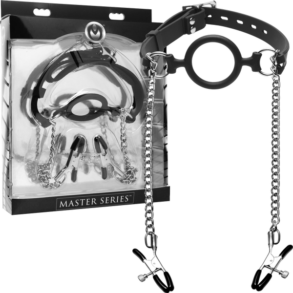 Xr Brands Mutiny Silicone O-Ring Gag With Nipple Clamps