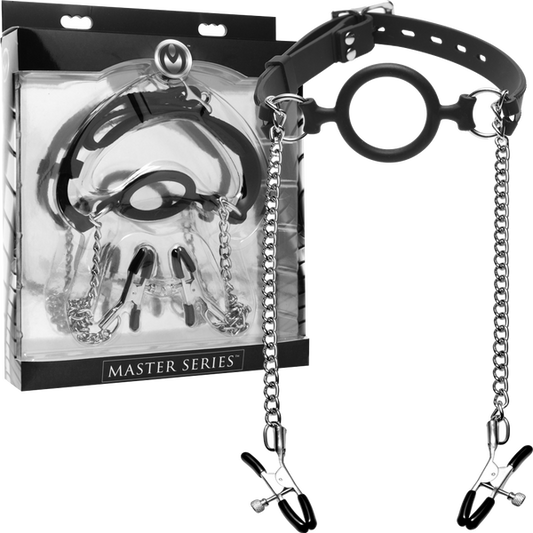 Xr Brands Mutiny Silicone O-Ring Gag With Nipple Clamps