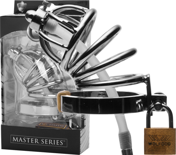 Xr Brands Stainless Steel Chastity Cage With Silicone Urethral Plug