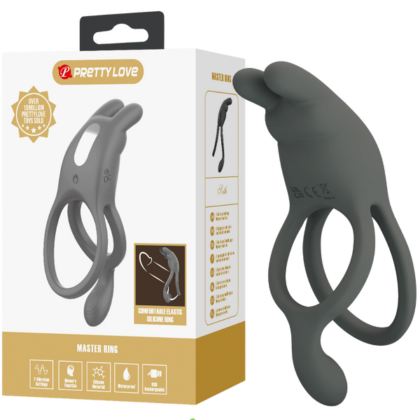 Pretty Love Seth Powerful Master Rabbit Cock Ring 7 Vibration Settings USB Rechargeable