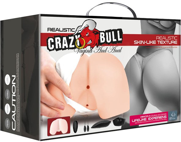 The image displays the product packaging for the Pretty Love Doggy Vagina and Anal Stimulator. The box features a realistic image of the adult toy, showing a life-size replica of a female lower body in a bent-over position.