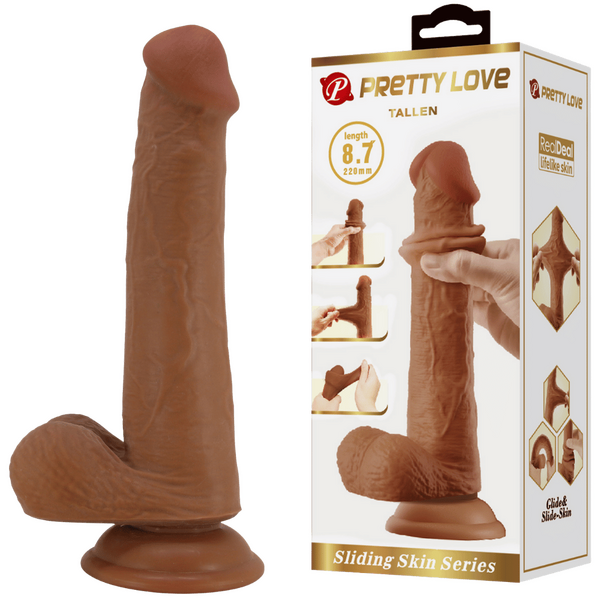Pretty Love Tallen Super Cock Dildo Vertebrae Core Sliding Skin with Suction Cup 8.7"