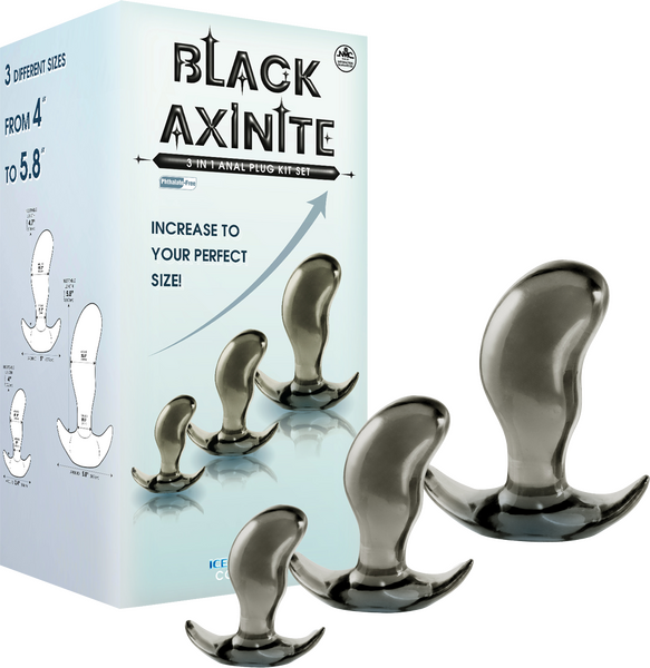 Black Axinite Ice Crystals Collection 3-In-1 Anal Plug Kit Set High Transparent TPE Material