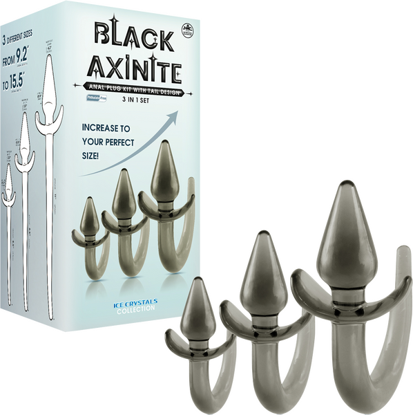 Black Axinite Ice Crystals Collection 3-In-1 Anal Plug Kit with Tail High Transparent TPE Material