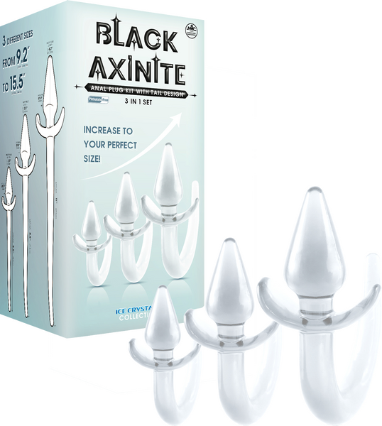 Black Axinite Ice Crystals Collection 3-In-1 Anal Plug Kit with Tail High Transparent TPE Material