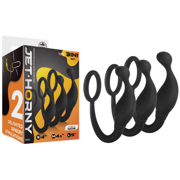 Excellent Power Prostate Plug with Love Ring 3 in 1 Set Hygenic Silicone