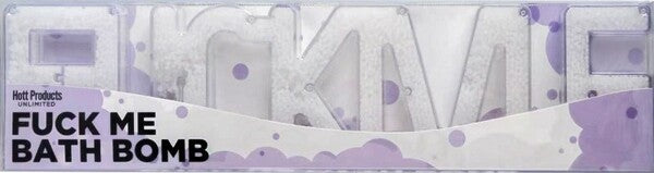This image features an adult-themed bath bomb from the brand Hott Products Unlimited. The bath bomb is presented in a bold, eye-catching design with the words "FUCK ME" prominently displayed in large, white letters against a textured, purple background.