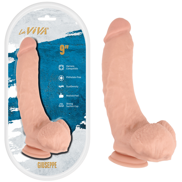 LaViva Giuseppe 9" Harness Compatible Dual Density Realistic Feel Strong Suction Cup