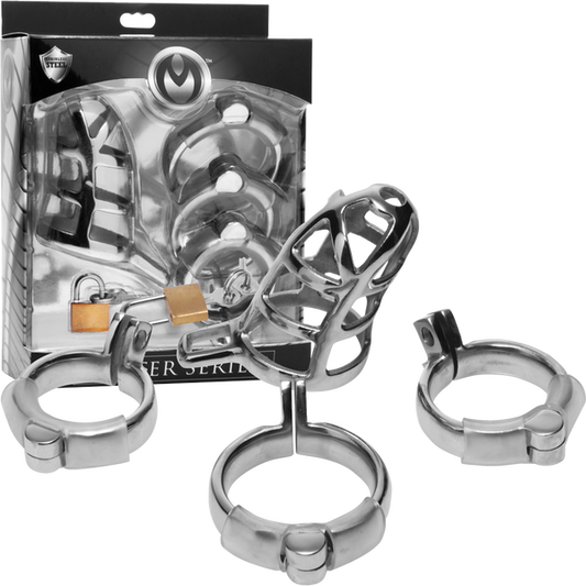 Xr Brands Chastity Cock Cage - Rust Resistant Steel Locking Hinged Ring Short Cage