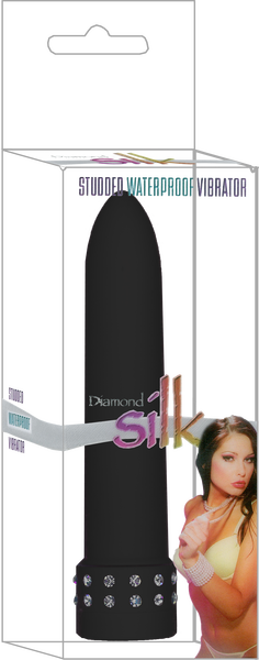 The product image shows the packaging of the Seven Creations Diamond Silk Vibrator. The packaging is predominantly black with images of the vibrator and a model wearing the product.