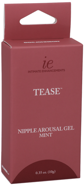 A box of Doc Johnson Tease Nipple Arousal Gel in mint flavor. The packaging is primarily red with white text and branding details.