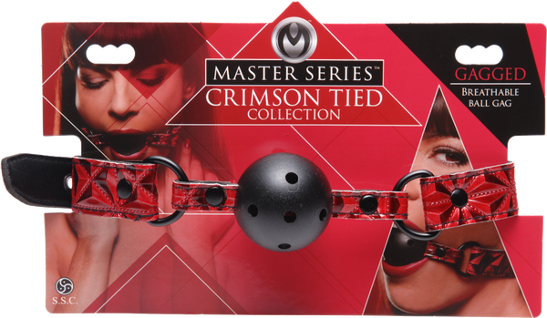Xr Brands Crimson Tied Breathable Ball Gag Adjusts 15" to 22" Ball Measures 1.85"