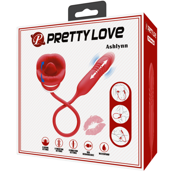 Pretty Love Ashlynn Mouth Shaped Vibrator Thrusting Bullet Licking Tongue Rechargeable
