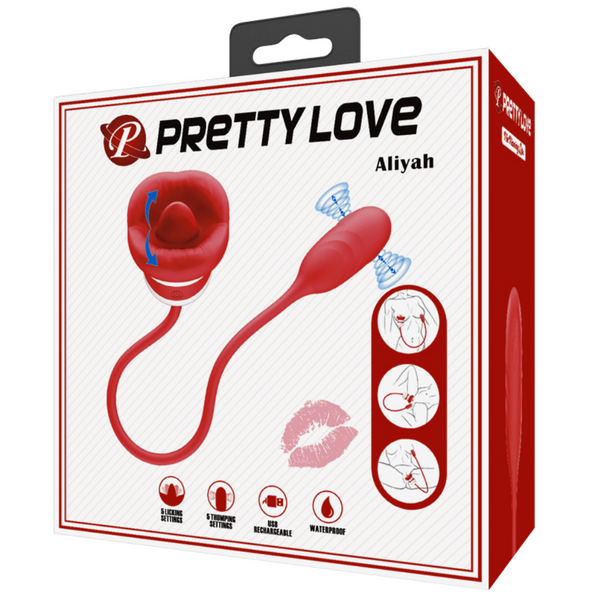 Pretty Love Aliyah Mouth Shaped Double-Ended Thumping Vibrating Bullet Tongue Rechargeable