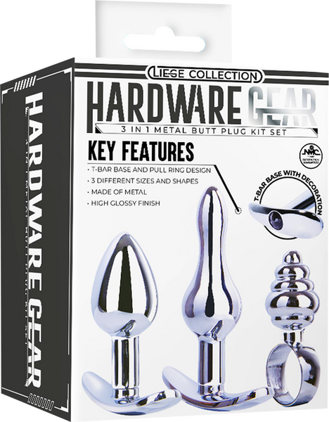 Excellent Power Metal Butt Plug Kit T-Bar Base Pull Ring Design 3 Sizes 3 Shapes