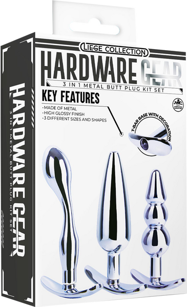 Excellent Power 3 in 1 Metal Butt Plug Kit Set T-Bar base Pull Ring Design 3 Sizes and Shapes
