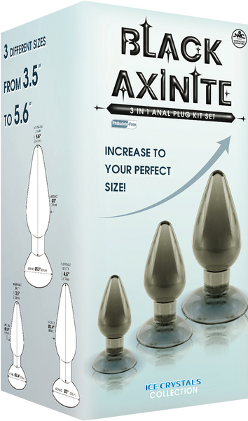 Black Axinite Ice Crystals Collection 3-in-1 Anal Plug Kit Set High Transparent TPE Material