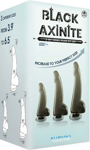 Black Axinite Ice Crystals Collection 3-in-1 Anal Plug Kit Set High Transparent TPE Material