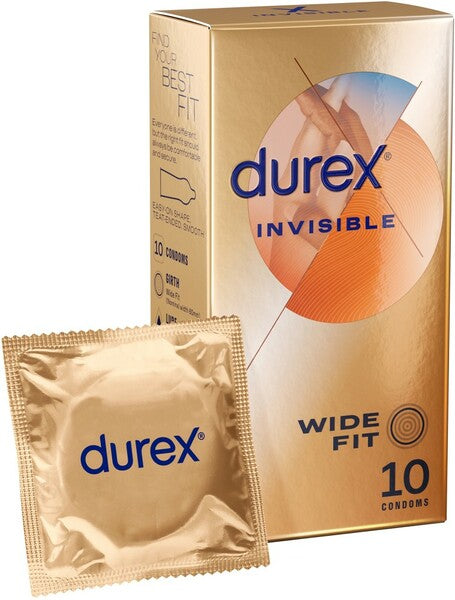 Durex Invisible - Wide Fit 10's Straight Walled Teat Ended 57mm