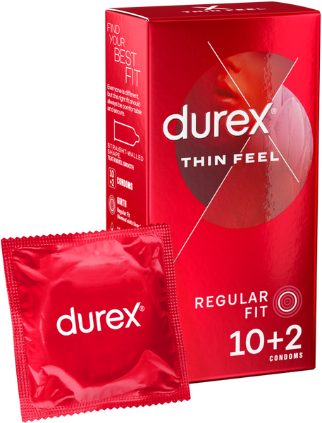 Durex Thin Feel Regular Fit Condoms 52mm - Pack of 10 - 2 Free