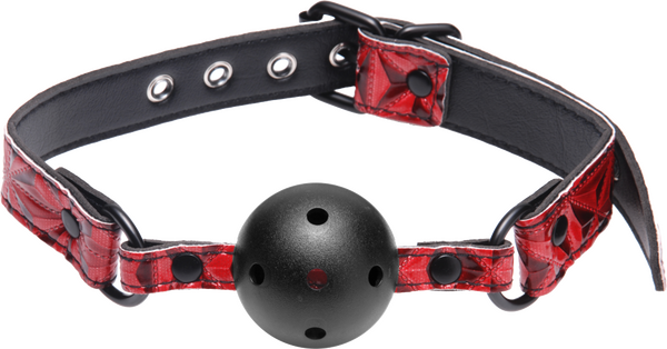 Xr Brands Crimson Tied Breathable Ball Gag Adjusts 15" to 22" Ball Measures 1.85"