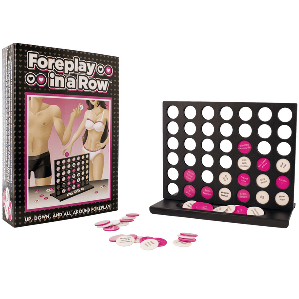 The product image shows the packaging and the game 'Foreplay In a Row'. The box displays an image of the game being played.