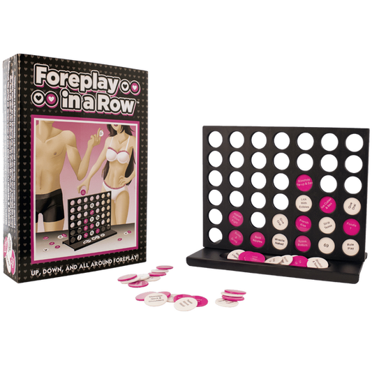 The product image shows the packaging and the game 'Foreplay In a Row'. The box displays an image of the game being played.