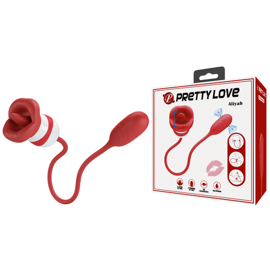 Pretty Love Aliyah Mouth Shaped Double-Ended Thumping Vibrating Bullet Tongue Rechargeable
