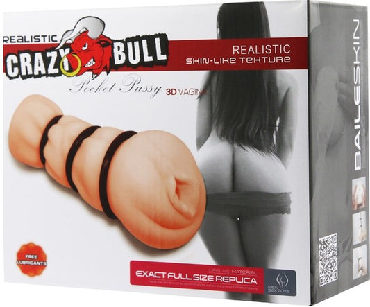 The image shows the product packaging for the Pretty Love Pocket Pussy 3D Vagina. The box features a visual of the masturbator itself, highlighting its realistic design with three tightening rings.