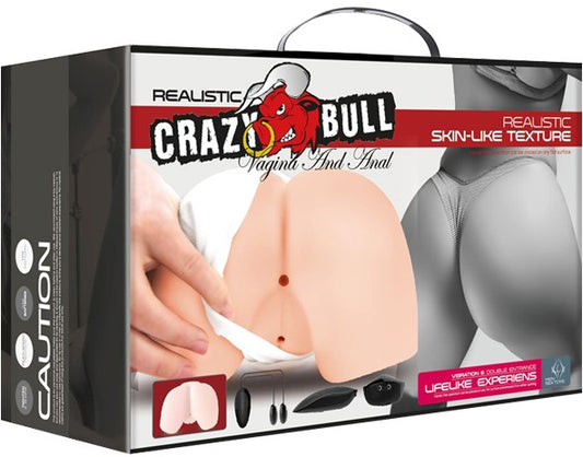 The image displays the product packaging for the Pretty Love Doggy Vagina and Anal Stimulator. The box features a realistic image of the adult toy, showing a life-size replica of a female lower body in a bent-over position.