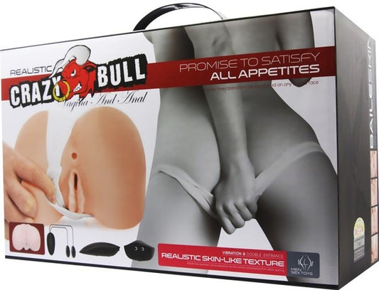 The image shows the packaging of the Pretty Love Doggy Vagina And Anal Stimulator. The box features a realistic image of the product, which is designed to resemble a human lower body, focusing on the anal and vaginal areas.