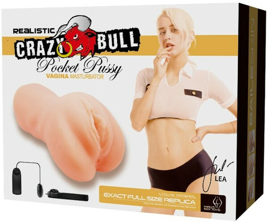 The product image shows the packaging of the Pretty Love Vibrating Pocket Pussy, with a female model displaying the product. The box features a clear depiction of the male masturbator.