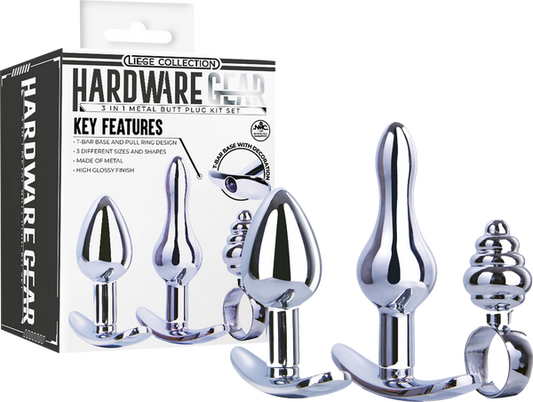 Excellent Power Metal Butt Plug Kit T-Bar Base Pull Ring Design 3 Sizes 3 Shapes