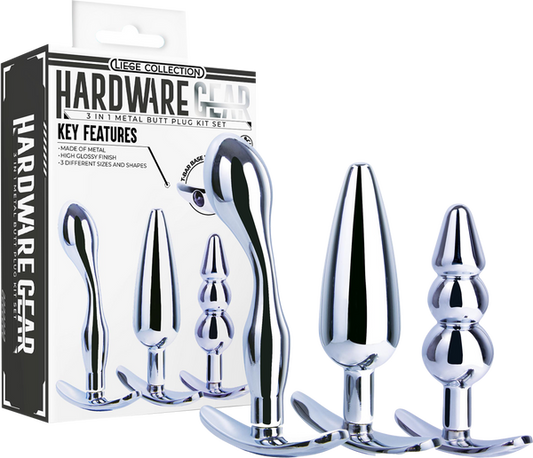 Excellent Power 3 in 1 Metal Butt Plug Kit Set T-Bar base Pull Ring Design 3 Sizes and Shapes