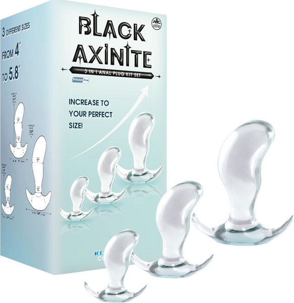 Black Axinite Ice Crystals Collection 3-In-1 Anal Plug Kit Set High Transparent TPE Material