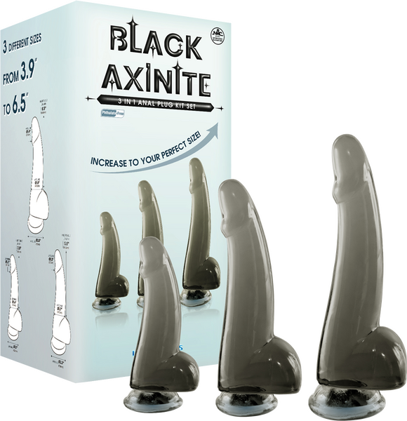 Black Axinite Ice Crystals Collection 3-in-1 Anal Plug Kit Set High Transparent TPE Material