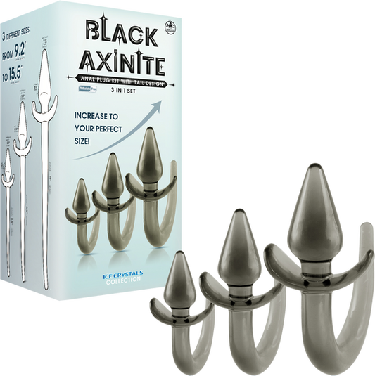 Black Axinite Ice Crystals Collection 3-In-1 Anal Plug Kit with Tail High Transparent TPE Material