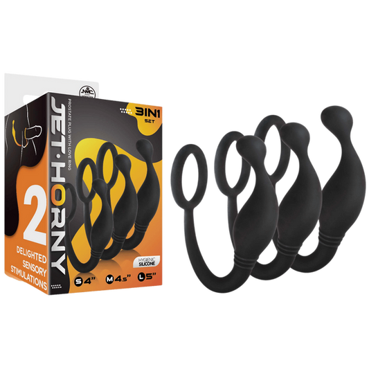 Excellent Power Prostate Plug with Love Ring 3 in 1 Set Hygenic Silicone