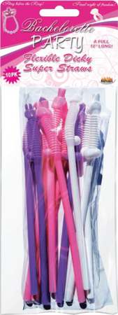Hott Products Unlimited Bachelorette Flexible Dicky Super Straws 12" 10 Pack