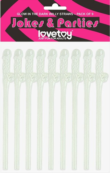 Lovetoy Willy Straws Glow in the Dark - Pack of 9